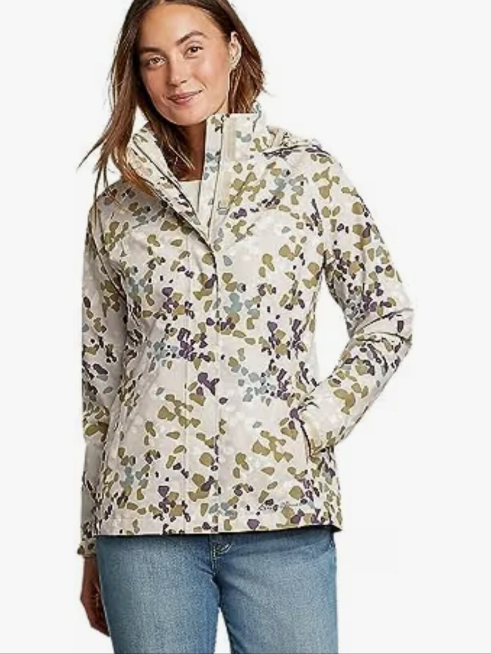 EDDIE BAUER Packable Rainfoil Hooded Rain Jacket Tall 2XL - Ecru